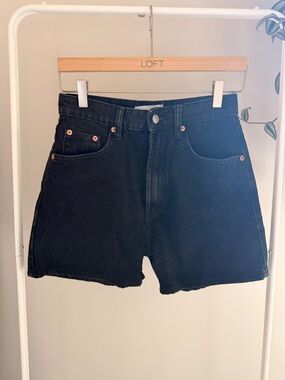 Zara Black Denim High-Rise Jean Shorts with Copper Rivets